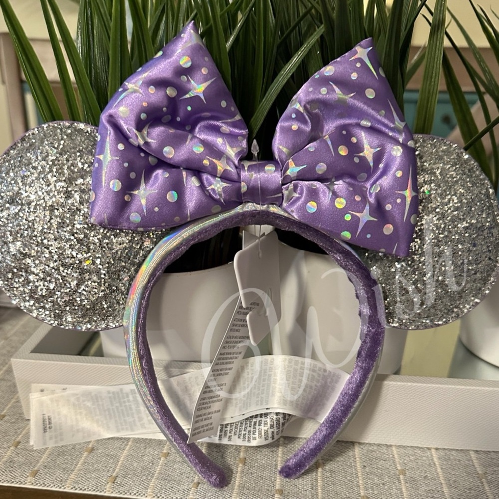 Disney Parks Minnie Mouse Ears - Silver & Purple Holographic Bow